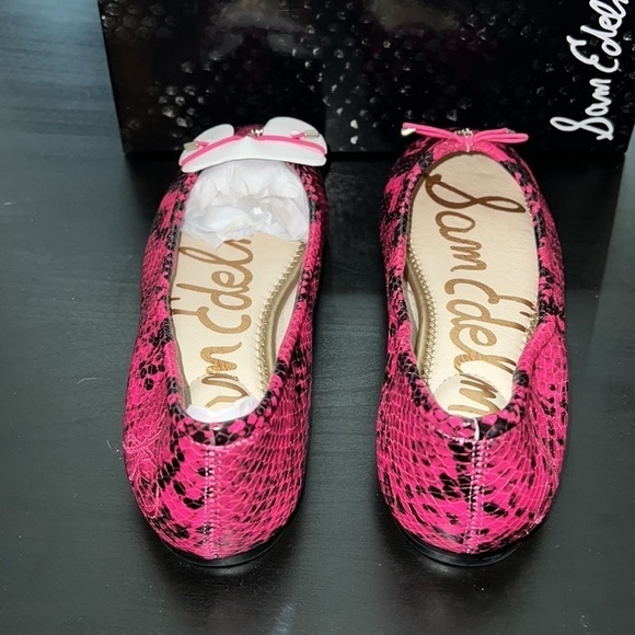 Sam Edelman Felicia Hot pink snake embossed leather ballerina flats Sz 7 W new - Picture 10 of 12